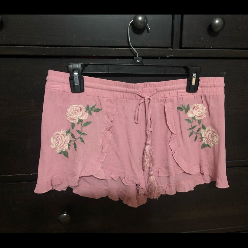 Pink floral embroidered short, size medium